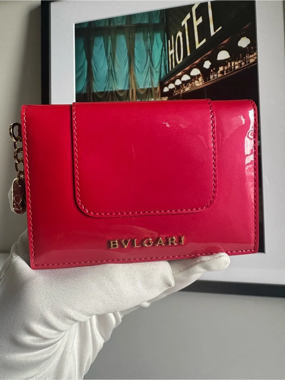BVLGARI Serpenti Forever Ruby Red Patent Leather Card Holder Wallet – Like New